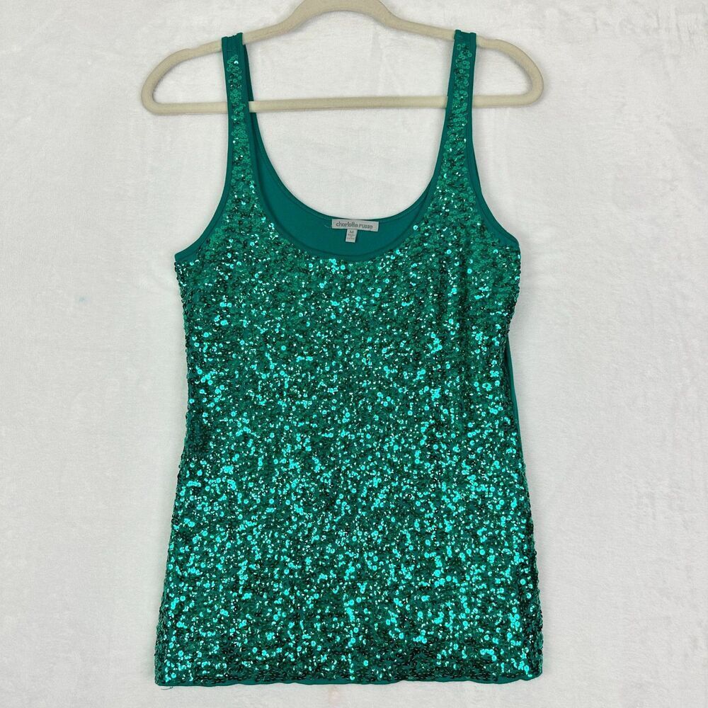 Charlotte Russe Vintage Y2K Sequins Tank Top Size Medium Teal